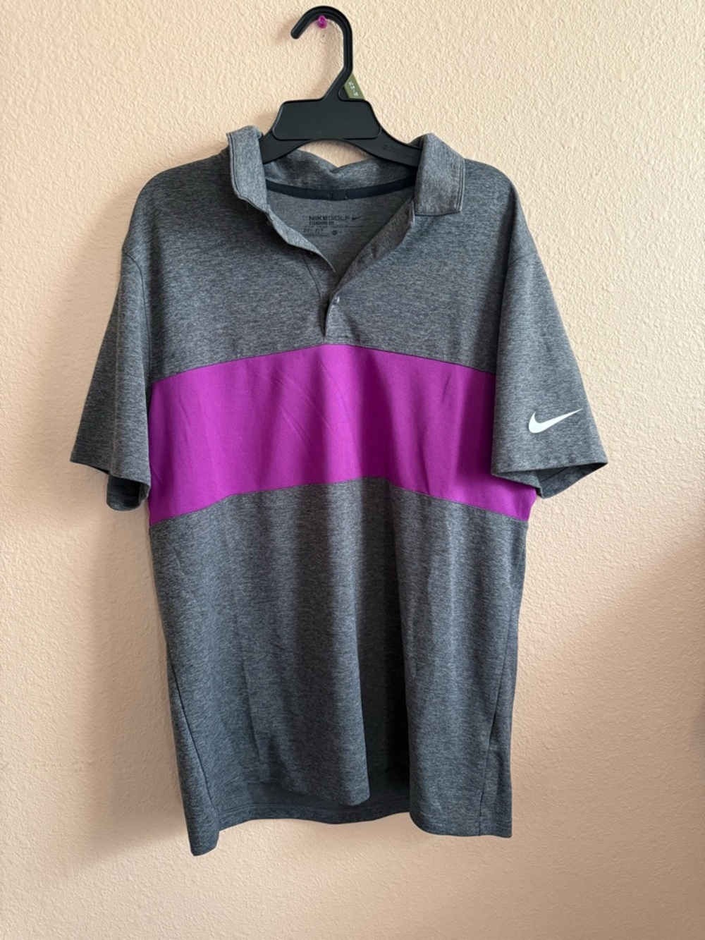 Nike Men’s Nike Gray and purple polo shirt-M